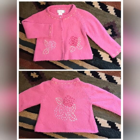 B. Lulu Los Angeles Pink Rose Embroidered Buttoned Sweater Cardigan Toddler 3T - Picture 1 of 12